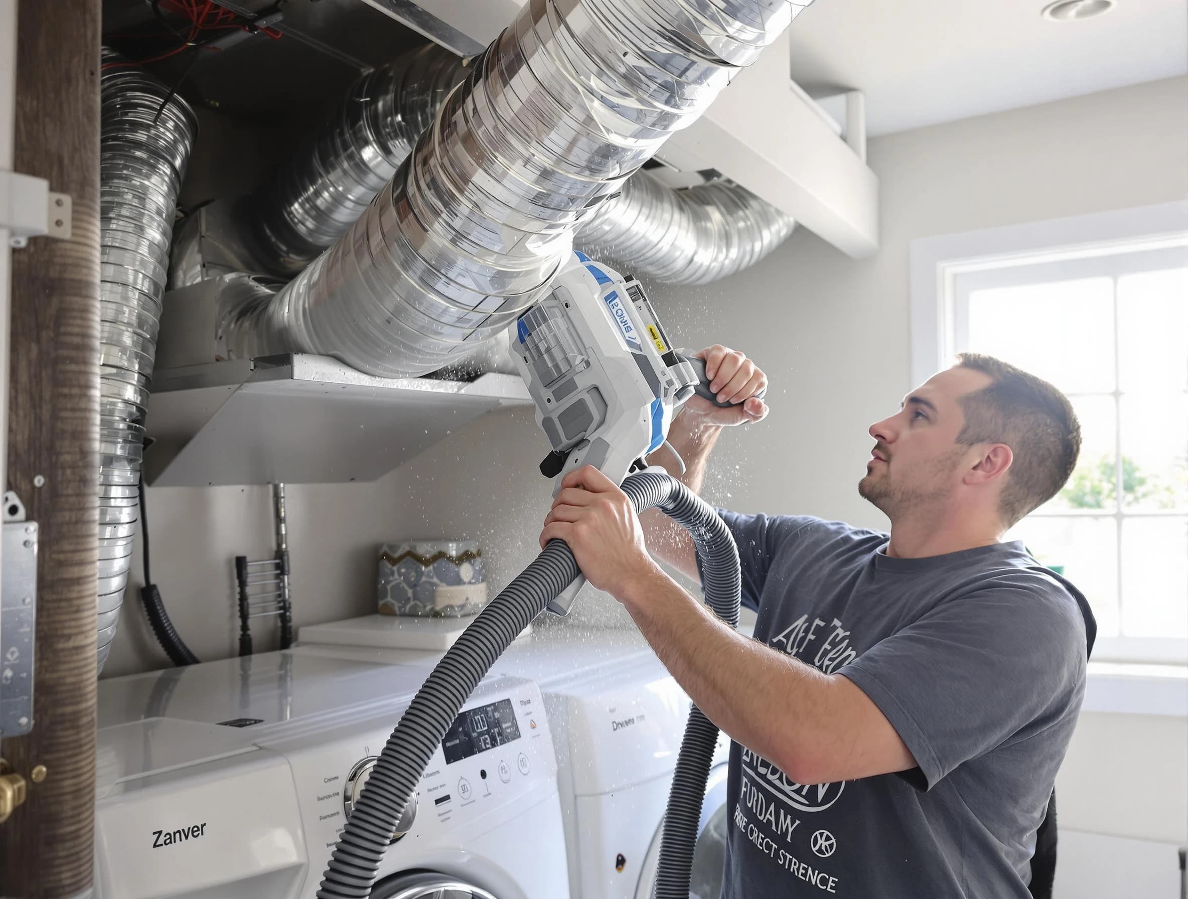 Westminster Dryer Vent Cleaning specialist cleaning deep within a dryer vent duct system in Westminster